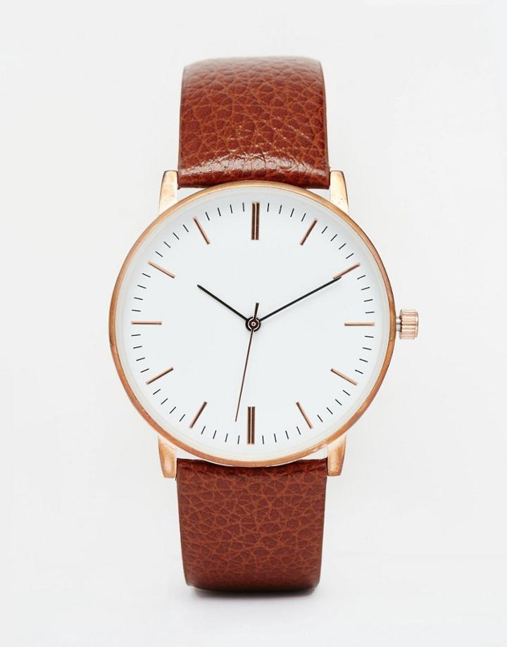 Asos Premium Leather Watch - Brown