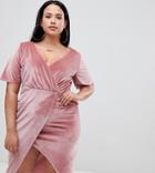 Missguided Plus Velvet Wrap Midi Dress In Pink - Pink