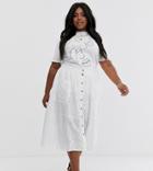 New Look Curve Embroidered Midi Skirt In White - White