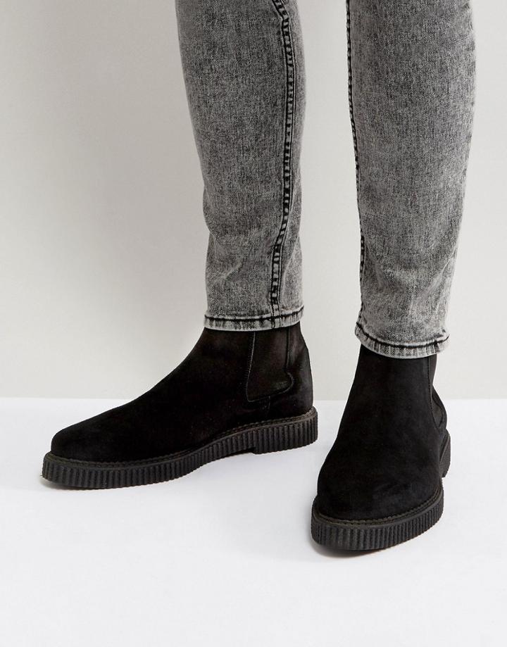 Asos Chelsea Boots In Black Suede With Creeper Sole - Black