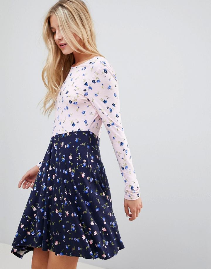 Asos Design Mixed Print Tea Dress With V Back-multi