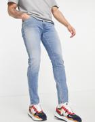 Asos Design Skinny Jeans In 'less Thirsty' Mid Wash-blues