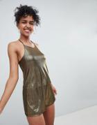 Monki Metallic Cross Back Cami Two-piece - Gold