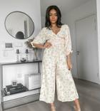 Asos Design Petite Shirred Waist Jumpsuit In Meadow Floral Print-multi