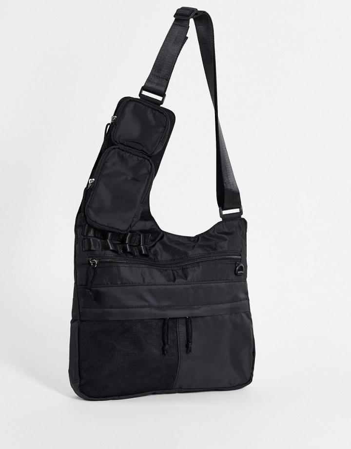 Asos Design Cross Body Bag With Modular Clip Off Pouches In Black Nylon