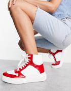 Asos Design Delta Skate High Top Sneakers In White/red-multi
