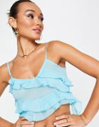 Asos Design Bias Cami With Ruffle Detail In Bright Blue