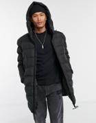 Pull & Bear Longline Puffer Jacket With Hood-black