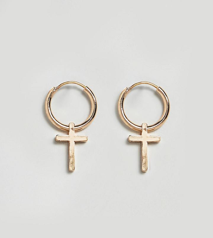 Reclaimed Vintage Inspired Hoop Earring With Cross In Gold Exclusive To Asos - Gold