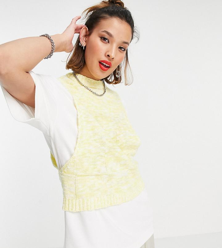 Collusion Checkerboard Knitted Tank In Yellow-pink