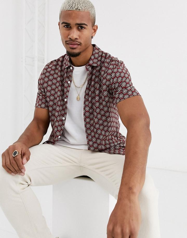 Asos Design Regular Geo Shirt In Red