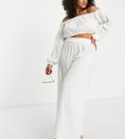 Asos Design Curve Wide Leg Beach Pants In Natural Gauze-white