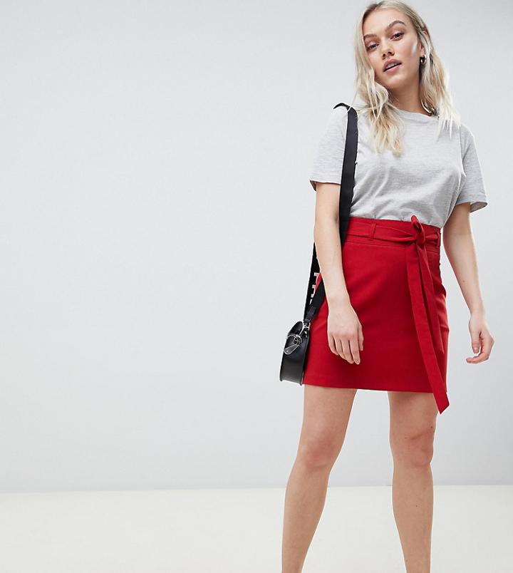Asos Design Petite Tailored Mini Skirt With Obi Tie-orange