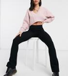 Collusion Low Rise Rib Legging Flares In Black-brown