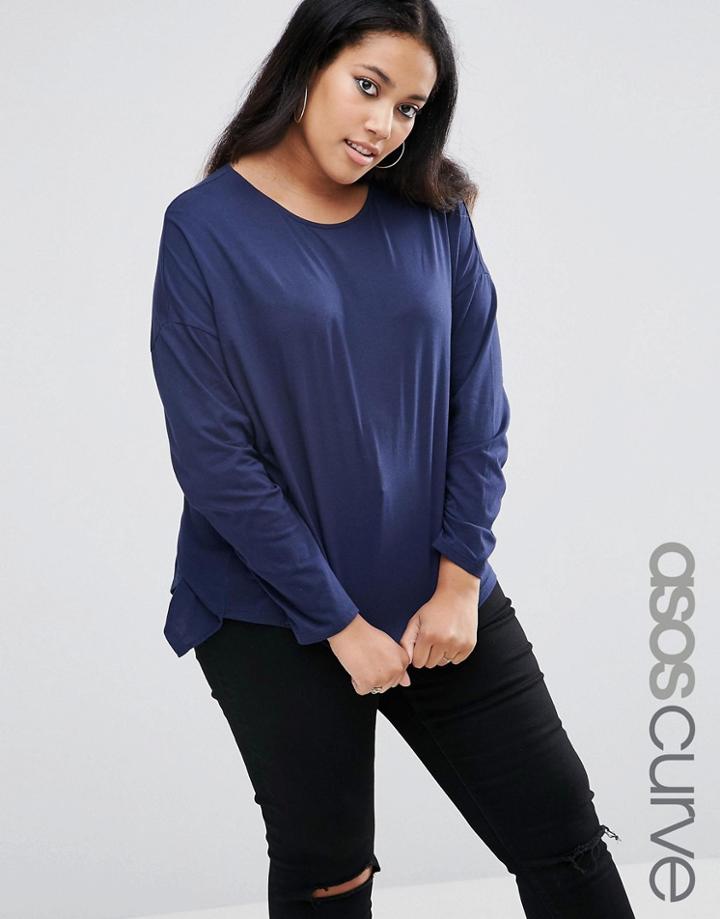 Asos Curve Oversized Top With Split Back - Navy