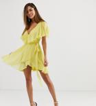 Asos Design Cape Back Dipped Hem Mini Dress - Yellow