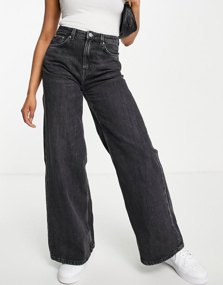 Weekday Ace Organic Cotton Wide Leg Jeans In Tar Black Wash