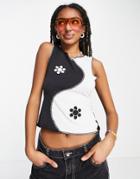 Daisy Street Y2k Cropped Tank Top With Yin Yang Flower Overlocking-multi