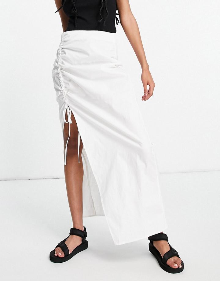 Parisian Gathered Side Midi Skirt In Whtie - Part Of A Set-white