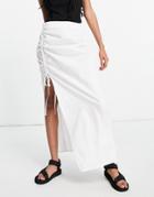 Parisian Gathered Side Midi Skirt In Whtie - Part Of A Set-white