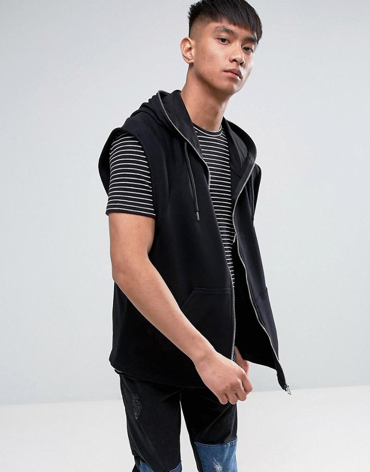Cheap Monday Blacklist Sleeveless Hoody Zip Up - Black
