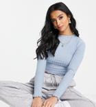 Asos Design Petite Lettuce Edge Crop T-shirt In Dusty Blue-green
