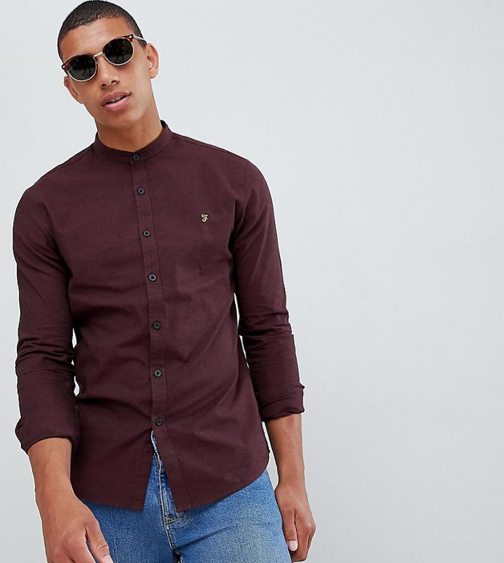 Farah Steen Slim Fit Grandad Textured Shirt In Red - Red