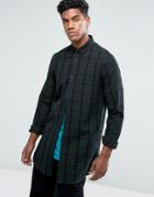 Asos Regular Fit Longline Check Shirt With Side Zips In Longline - Brown