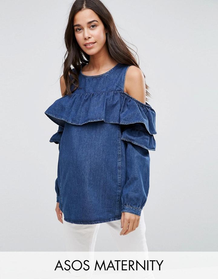 Asos Maternity Ruffle Cold Shoulder Top - Blue