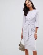 Asos Design Tie Wrap Around Midi Dress - Gray