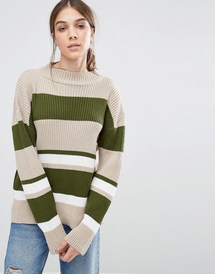 Daisy Street Striped Jumper - Beige