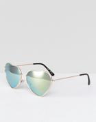 Monki Mirrored Heart Sunglasses - Green