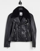 Lab Leather Moto Jacket With Sherpa Collar In Black