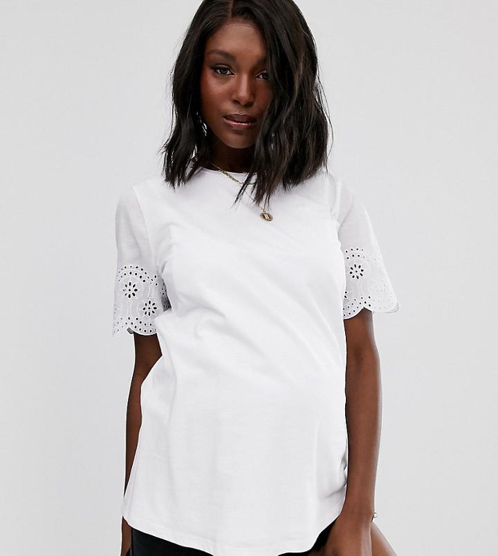 Asos Design Maternity Nursing T-shirt With Broderie Sleeve