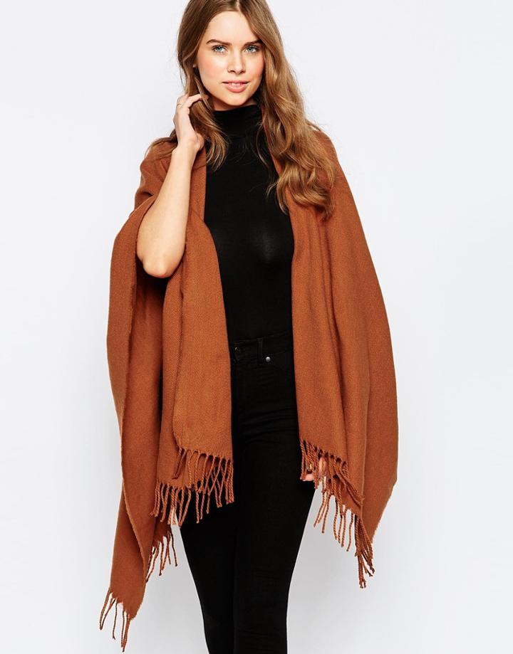 7x Cape Scarf With Tassel Edge - Tan