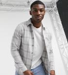 New Look Long Sleeve Checked Shirt In Light Gray-grey