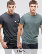 Asos 2 Pack T-shirt With Logo Save 19% In Charcoal Marl/green Marl