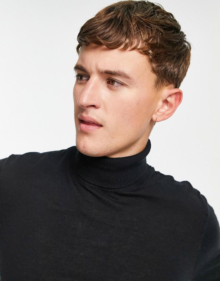 Topman Roll Neck Sweater In Black