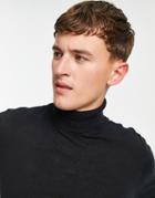 Topman Roll Neck Sweater In Black