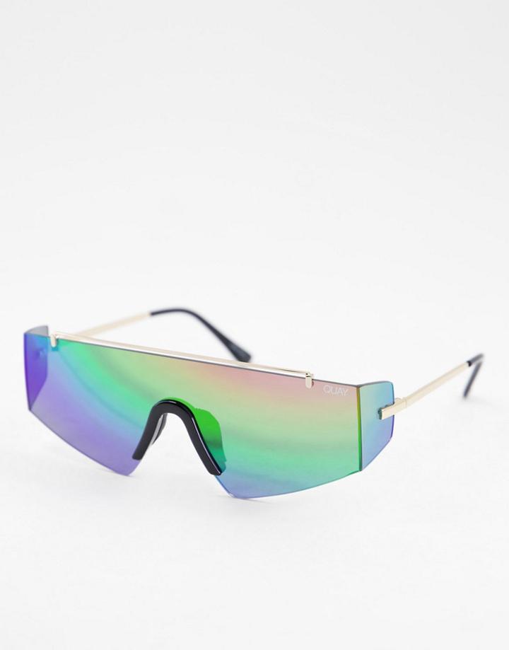 Quay Oversized Visor Sunglasses In Rainbow-gold