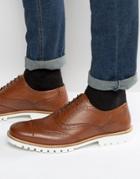 Asos Brogue Shoes In Tan Leather With White Cleated Sole - Tan