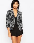 Iska Blazer In Big Flower Print - Black