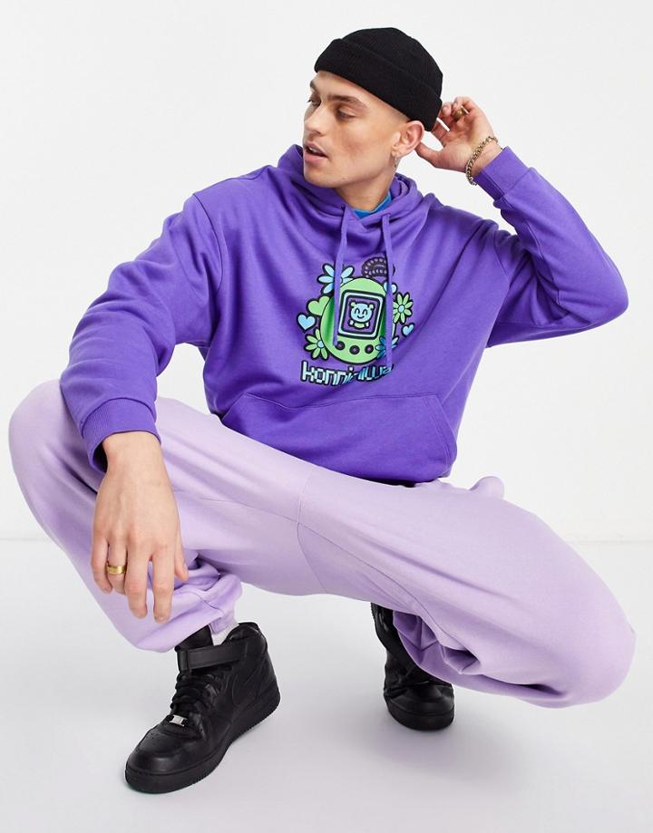 Asos Design Oversized Hoodie In Purple With Retro Front Print