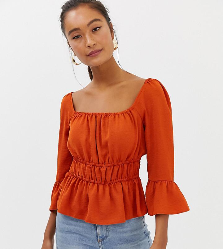 Miss Selfridge Square Neck Top In Rust-tan
