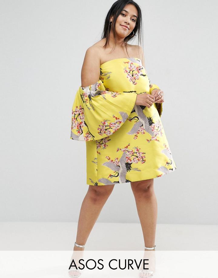 Asos Curve Extreme Ruffle Sleeve Jacquard Mini Dress - Multi