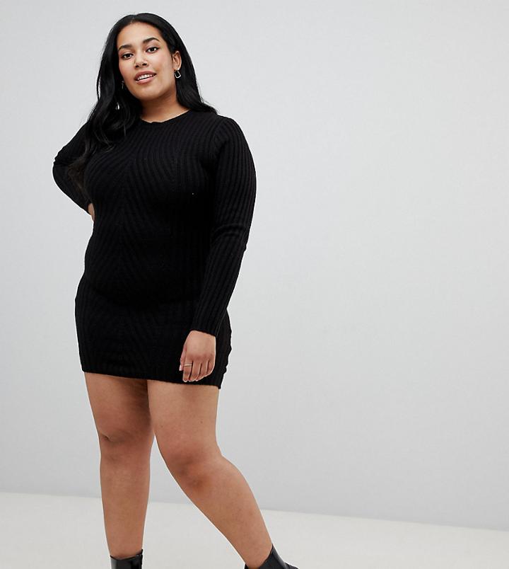 Brave Soul Plus Poppy Sweater Dress - Black