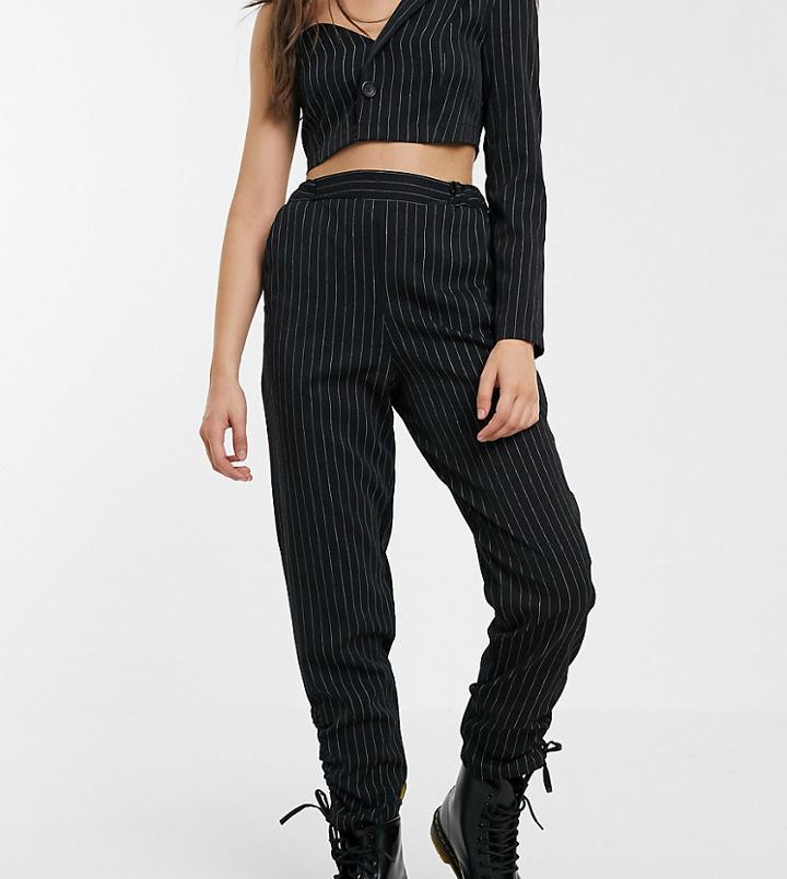 Reclaimed Vintage Inspired Pinstripe Pants With Ruched Cuff Hem