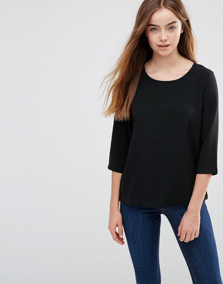 Jdy 3/4 Sleeve Zip Top - Black