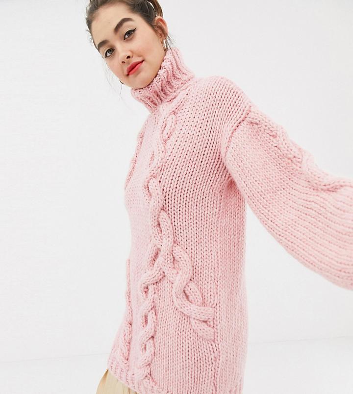 Oneon Hand Knitted Cable Sweater - Pink