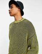 Asos Design Oversized Plated Rib Stripe Sweater In Yellow